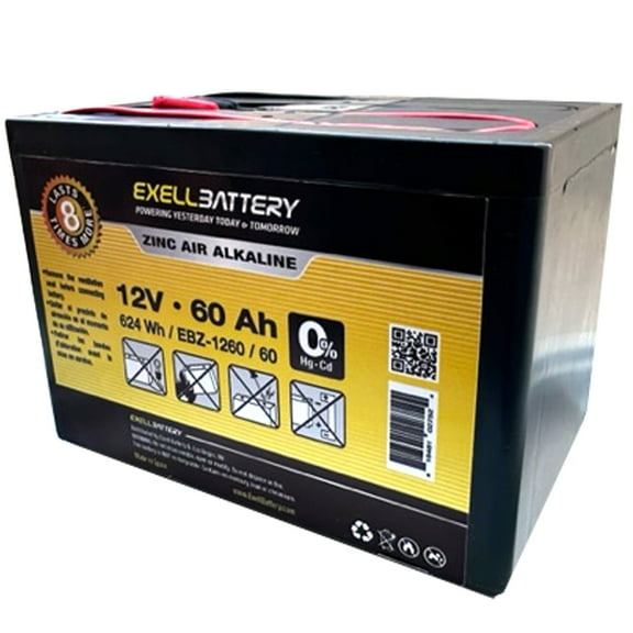 Exell Battery EBZ-1260 12V 60Ah Zinc Air Alkaline Battery