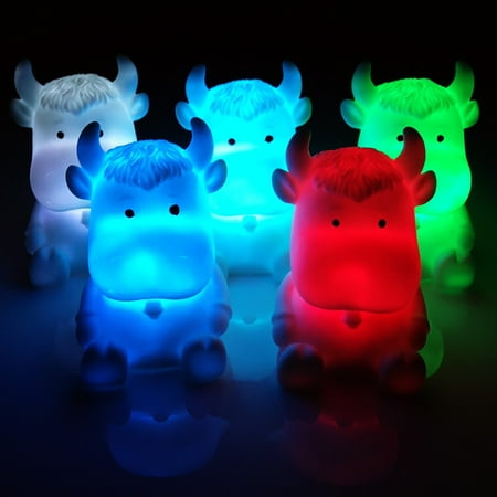 Cartoon Cow LED Night Light 7 Color Changing Baby Desk Lamp Battery Operated Colorful Lights Kids