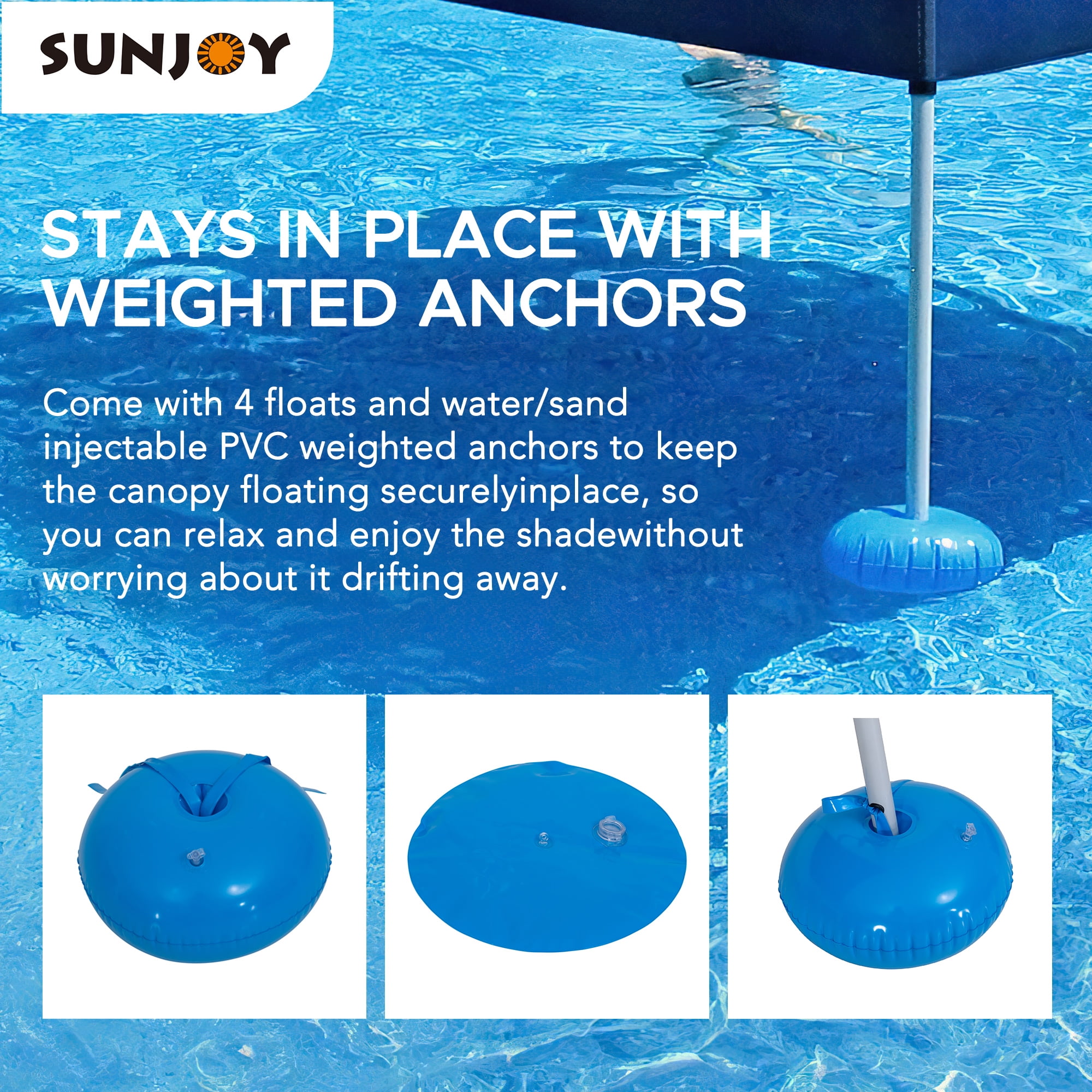 Sunjoy Floating Pool Canopy with Add-on 24x24 in. Wicker Floating Tray, Navy