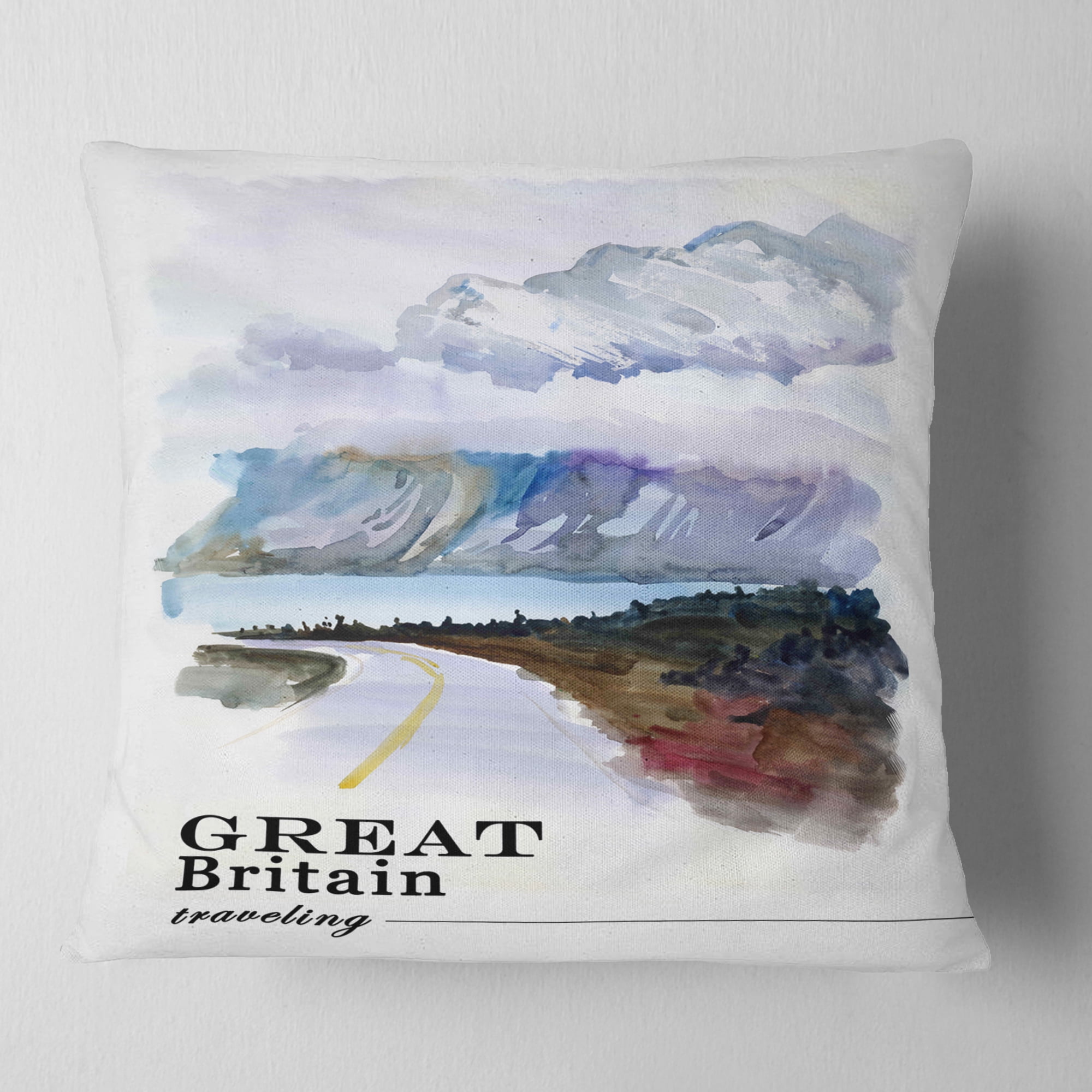 Designart England Cold Landscape - Cityscape Painting Throw Pillow - 16x16