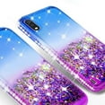 thumbnail image 4 of Case for Samsung Galaxy A01 Case with Tempered Glass Screen Protector Sparkle Glitter Liquid Quicksand Cute Women Girls Cover Case for Samsung A01 Case - Purple/Blue, 4 of 5