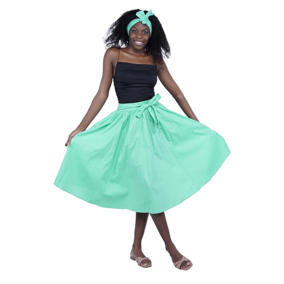 Satsuma Green Color Midi Skirt for Women Fashion 100% Cotton |Midi Skirts with Pockets african Skirts for Women | One Size