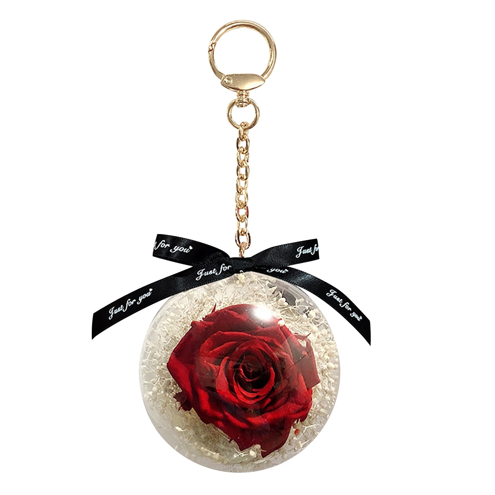 Red Rose Black Leather Keychain 
