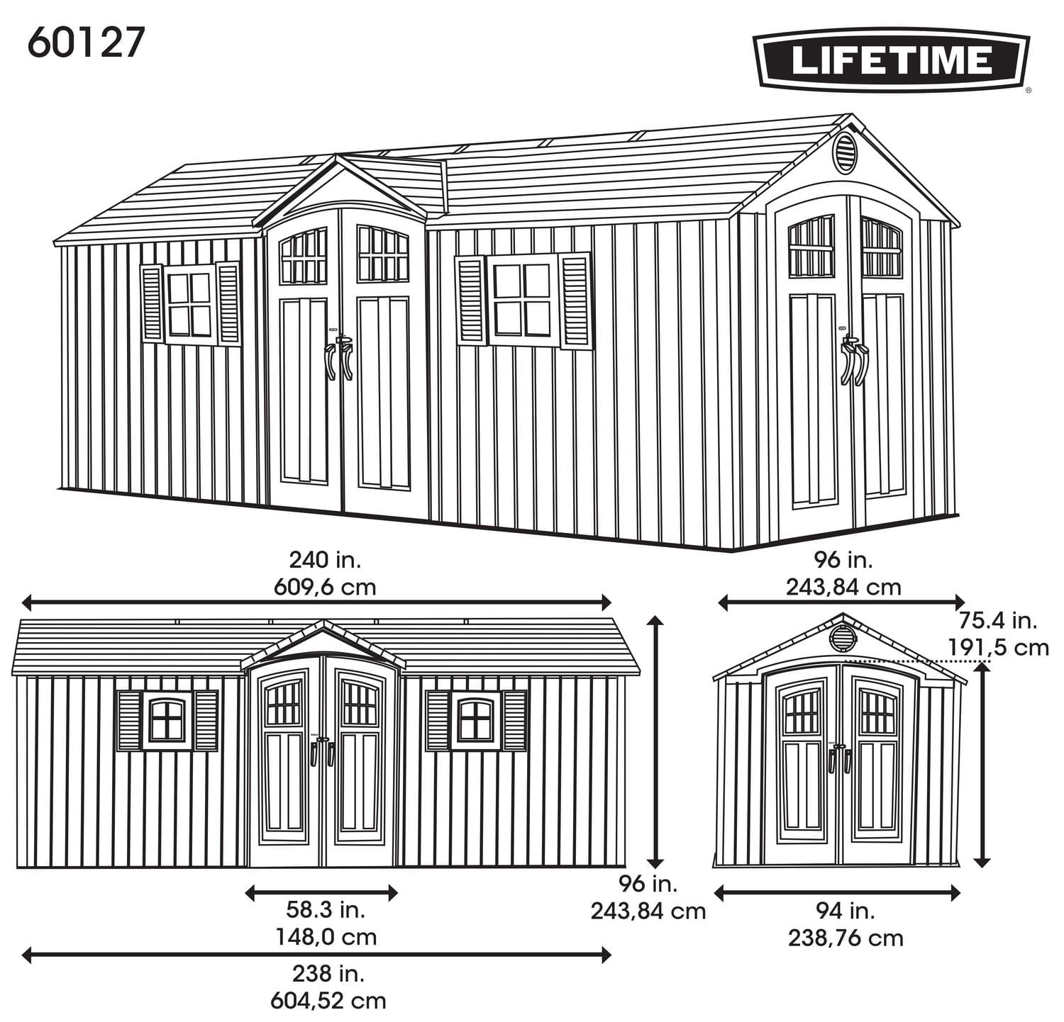 Lifetime Outdoor Storage Shed, 20 ft x 8 ft With Dual Side Entry