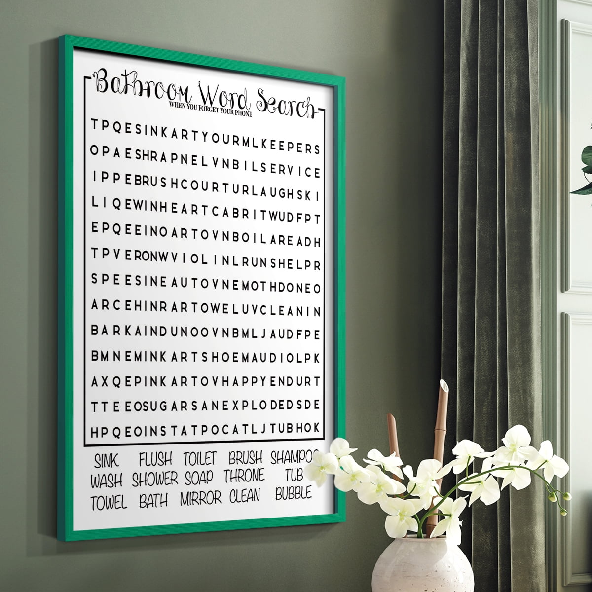Bath Word Search in Paper Solid Wood 11 x 14 Framed Print