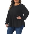 thumbnail image 4 of Agnes Orinda Women's Plus Size Tops Swiss Dots Tiered Peplum Crew Neck Puff Sleeve Casual Babydoll Blouses 3X Black, 4 of 6