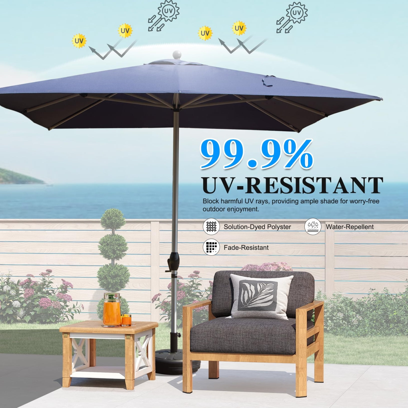 9x11.5 FT Rectangular Patio Umbrella, Double-Sided Outdoor Shade with Crank Lift & Tilt Mechanism, Wind-Resistant Aluminum Frame for Poolside, Patio & Backyard - Navy Blue (Base Not Included)