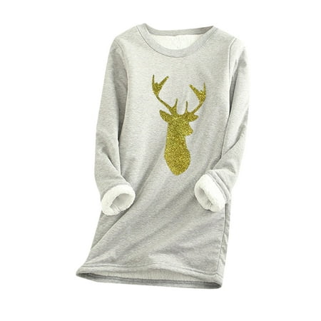 

Women Thick Christmas Printing Sweatshirt Warm O-neck Underwear Top Tee Fashion Long Sleeve Shirt for Women Soft Cotton Long Sleeve T Shirt Women Short Sleeve Scrub Jackets Long Sleeve Running