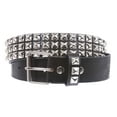 thumbnail image 2 of Snap On Three Row Punk Rock Star Metal Silver Studded Full Grain Cowhide Leather Belt, 2 of 4