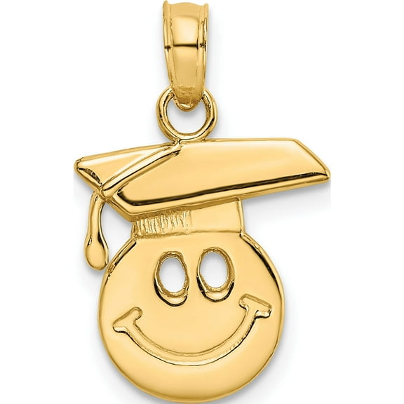 14K Yellow Gold Polished Smiley Face With Graduation Cap Charm (16.5 X 12.1) Made In United States k7250