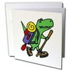 3dRose Cool Funny T-Rex Dinosaur Hiking with Backpack - Greeting Cards, 6 by 6-inches, set of 6