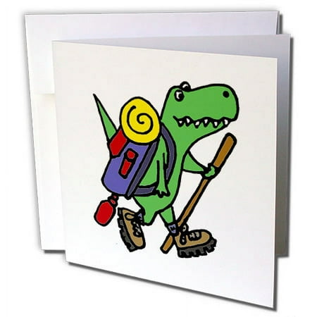 3dRose, Cool Funny T-Rex Dinosaur Hiking with Backpack, 6 Greeting Cards with envelopes