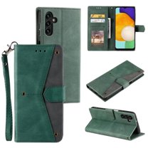 For Samsung Galaxy A36 5G 6.7" Wallet Case Splicing Leather Magnetic Flip Cover with Card Slots, Kickstand, Anti-Drop TPU & Detachable Wrist Strap,Green,For Galaxy A36 5G
