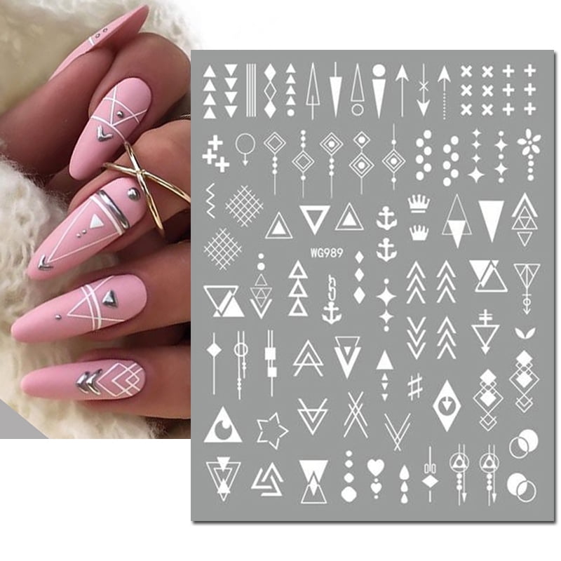 3d Nail Art Stickers Geometric Lines Faces Love Hearts Letters Leaves Stars Adhesive Sliders Nail Decals Decoration For Manicure
