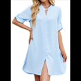 thumbnail image 3 of Vestido Camisero de Verano para Mujer, Informal, de Corta, con Botones y Cuello en V, Talla Grande Azul S, 3 of 6