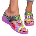 thumbnail image 1 of Sandales Compensées à Fleurs pour Femmes 2025 Boho Colorées en Cuir à Bout Ouvert Plateforme à Talon Haut à Enfiler Pantoufles de Robe, 1 of 8