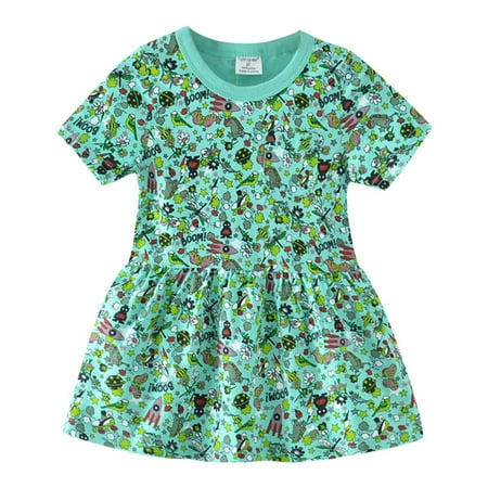 

Phenas Toddler Girl Cotton Casual Cartoon Print Short-Sleeve Dresses 2-7 Years