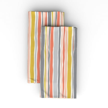 

Linen Cotton Canvas Dinner Napkins (Set of 2) - Painterly Stripe Pink Blush Stripes Gray Geometric Coral Abstract Painting Lines Simple Spring Print Cloth Dinner Napkins by Spoonflower
