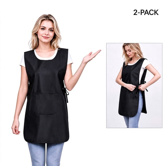 2 Pack Unisex Smock Apron with Side Ties & 1 Deep Pocket, Adjustable Apron for Kitchen & Work