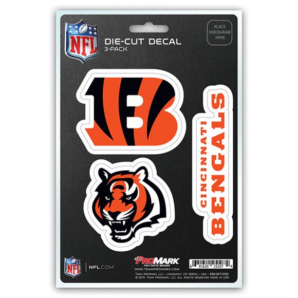 Paquete De 3 Calcomanías Troqueladas Del Equipo Cincinnati Bengals