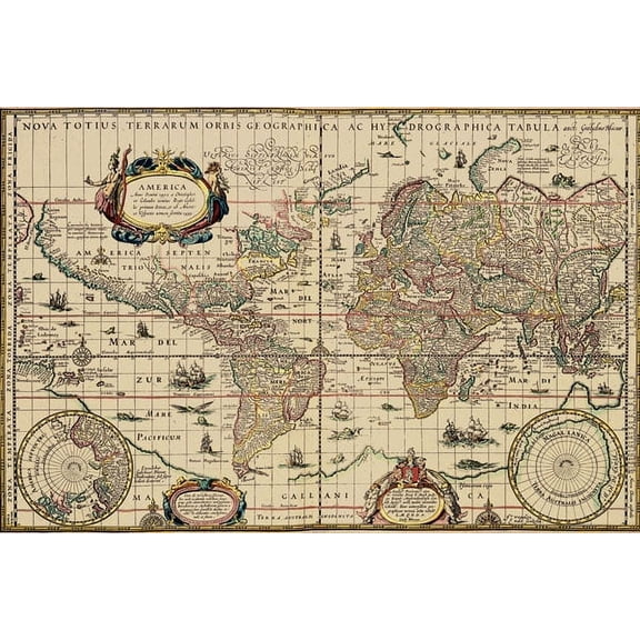 Popular Historical Explorers World Map; One 18x12in Poster Print