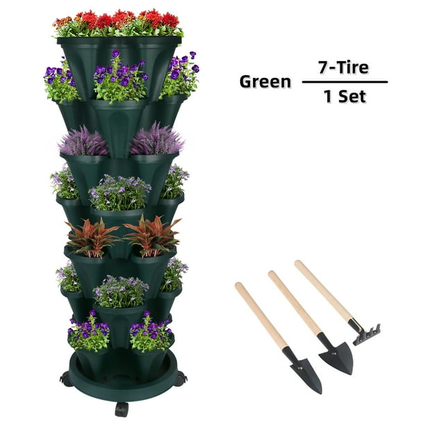 Strawberry Vertical Planter Tower Garden, 7 Tiered Planter Stackable