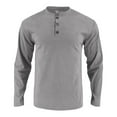 thumbnail image 4 of Men's Corduroy Tops Crew Neck Button Up Henley Neck Solid Color Long Sleeve Base Pullover Fashion Fall Casual Shirt (3XL, Gray), 4 of 7