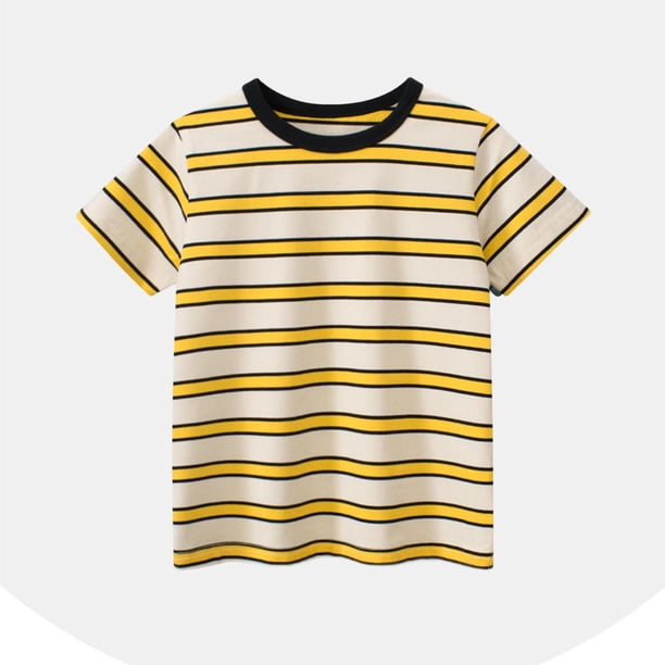 Blusas y camisas de manga corta con cuello redondo Camiseta de rayas de manga corta con cuello redondo de verano para niños Top informal versátil para bebés para usar al aire libre Conjunto de poliést