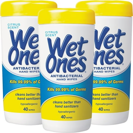 (3 Pack) Wet Ones Antibacterial Hand Wipes Citrus Scent Canister - 40