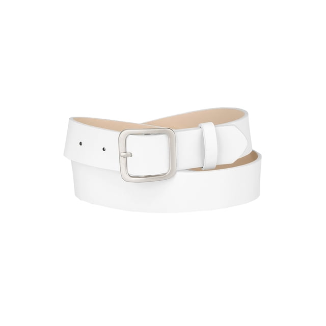 Cinturón de hebilla para mujeres, cinturón ancho suave y casual para vestidos, jeans y pantalones de 92 cm/36.22" blanco, hebilla plateada