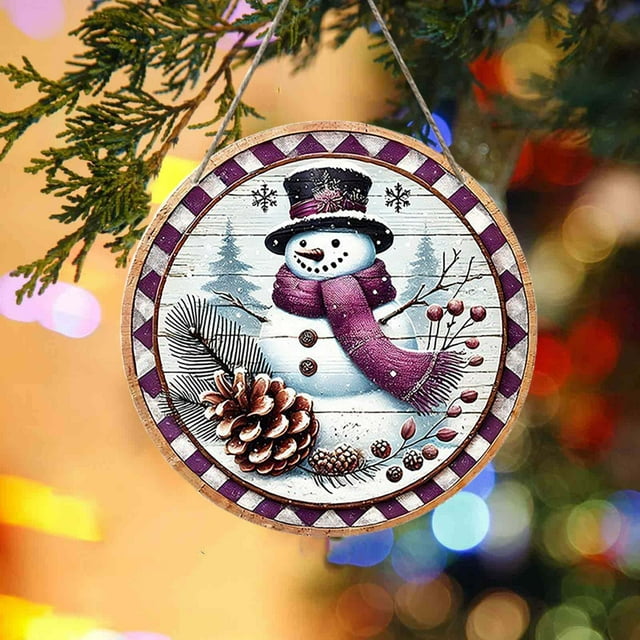 Letrero Colgante de Madera con Muñeco de Nieve y Árbol de Navidad | Decoración Festiva para Pared | Diseño Clásico de Madera | 1 Unidad