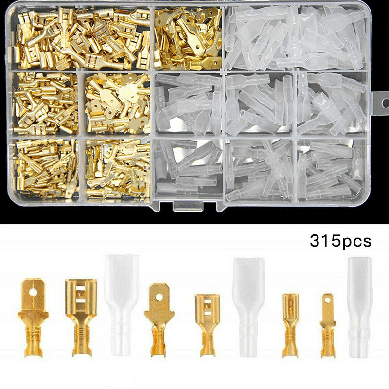 315Pcs 2.8/4.8/6.3mm Male and Female Spade Quick Connectors Wire Crimp