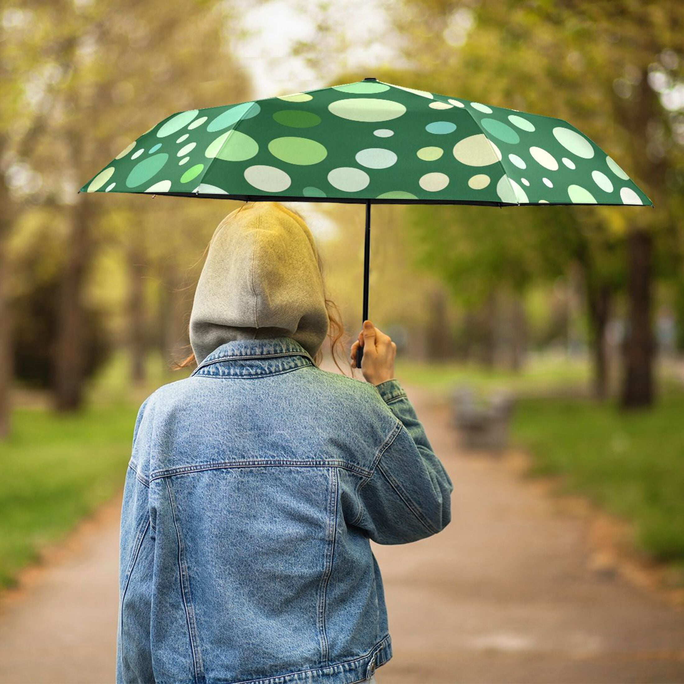ALAZA Polka Dot UPF 50+ Compact Folding Umbrella for Rain Travel Umbrella Packable