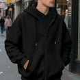 thumbnail image 4 of Fmbrln Mens Full Zip Up Fleece Hoodies Casual Long Sleeve Solid Color Hooded Sweatshirts Loose Comfy Workout Athletic Coat with Pockets Black XL, 4 of 4