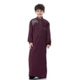 thumbnail image 2 of Nrmvnmi Muslim Robe for Boys Long Sleeve Turndown Neck Saudi Arab Kaftan Islamic Button Dubai Robes With Pockets, 2 of 9