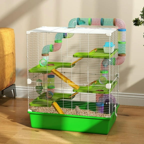 Resenkos Pet Mouse Cage, Hedgehog Cage,23" 5-Tier Hamster Cage with Wheel and Water Bottle, Green