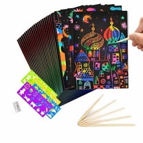 GIXUSIL 50 Piece Scratch Paper, Rainbow Black Crafts Arts Set with 5 Wooden Stylus for Children Art Supplies, DIY Sketch Gift(Black)