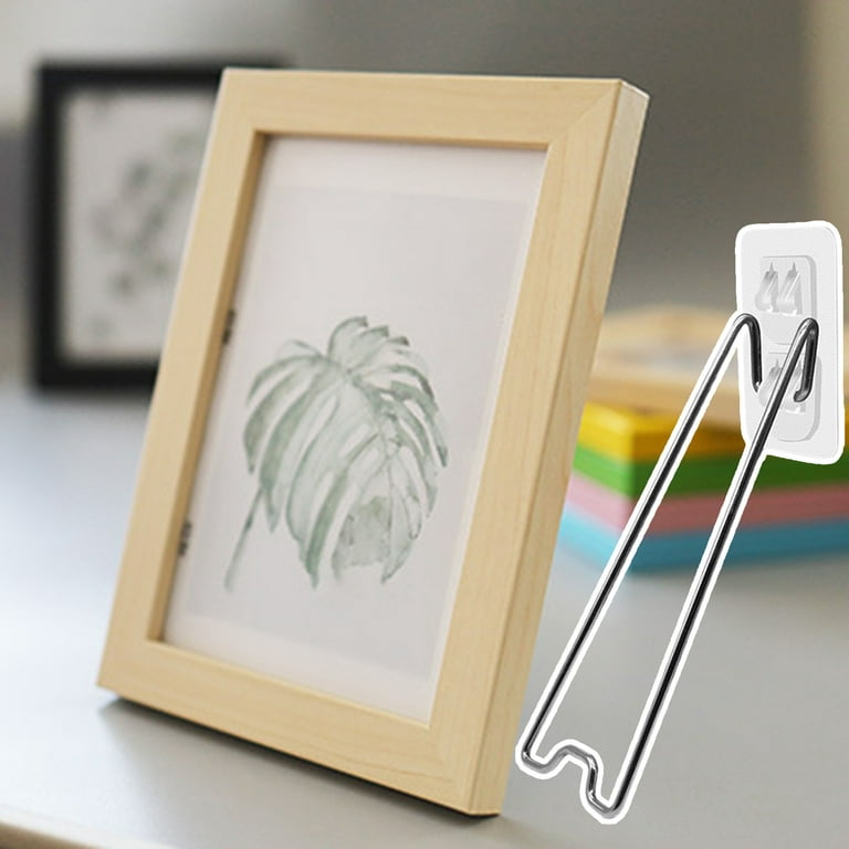 Uehgn 1 Set Photo Frame Stand Strong Load Bearing Dual Slot Design Adhesive  Backing No Trace Foldable Picture Frame Stand Home Supply
