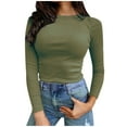 thumbnail image 2 of JUUYY Women's Long Sleeve Crewneck Shirts 2024 Spring Clothes Ribbed Knit Sweater Slim Fitted Casual Solid Color Basic Workout Tee Tops Army Green L, 2 of 6