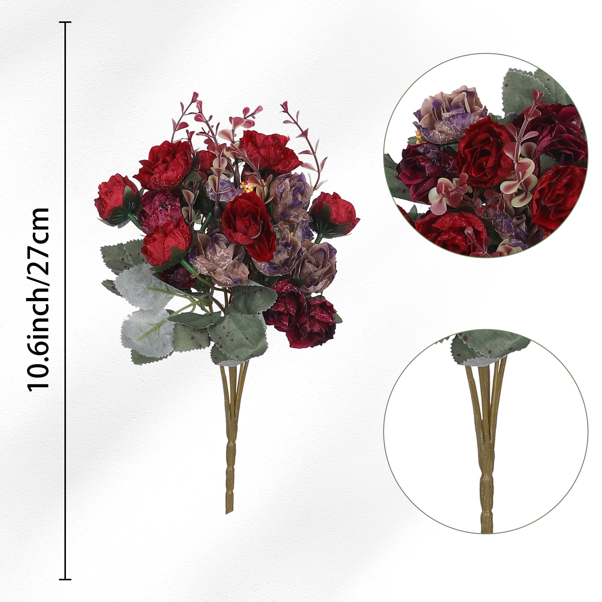 Unique Bargains Silk Rose Bouquet Fake Artificial Flowers Wedding Party Home 6pcs Dark Red