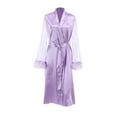 thumbnail image 5 of APEXFWDT Women's Satin Robe Bridesmaid Bride Feather Robe Kimono Silky Long Sleeve Bathrobe with Feather Trim Wedding Robe, 5 of 5