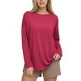 thumbnail image 6 of YODETEY Women Oversized Long Sleeve Basic Crewneck Tee, Womens Casual Fit Tops Shirts, Women's Plus Hot Pink,Size XL, 6 of 8