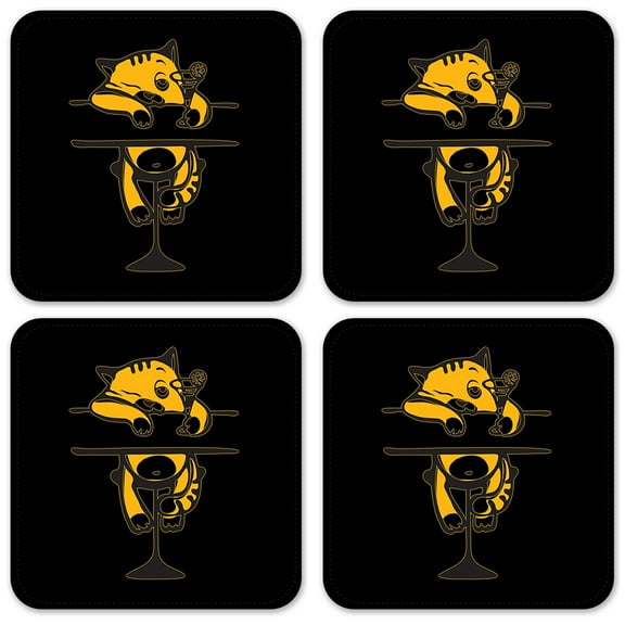 Vinyl Drink Coasters - Set of 4 - Drunk Kitty