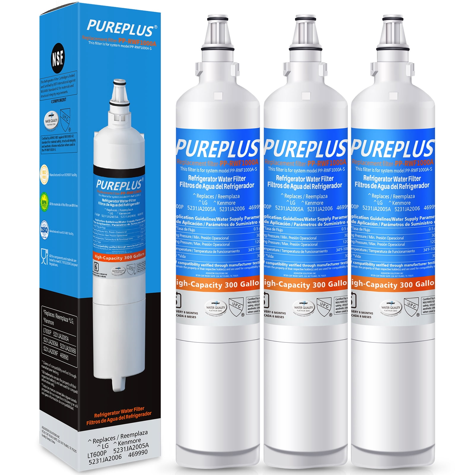 PUREPLUS 9990 Refrigerator Water Filter, Replacement for LG LT600P