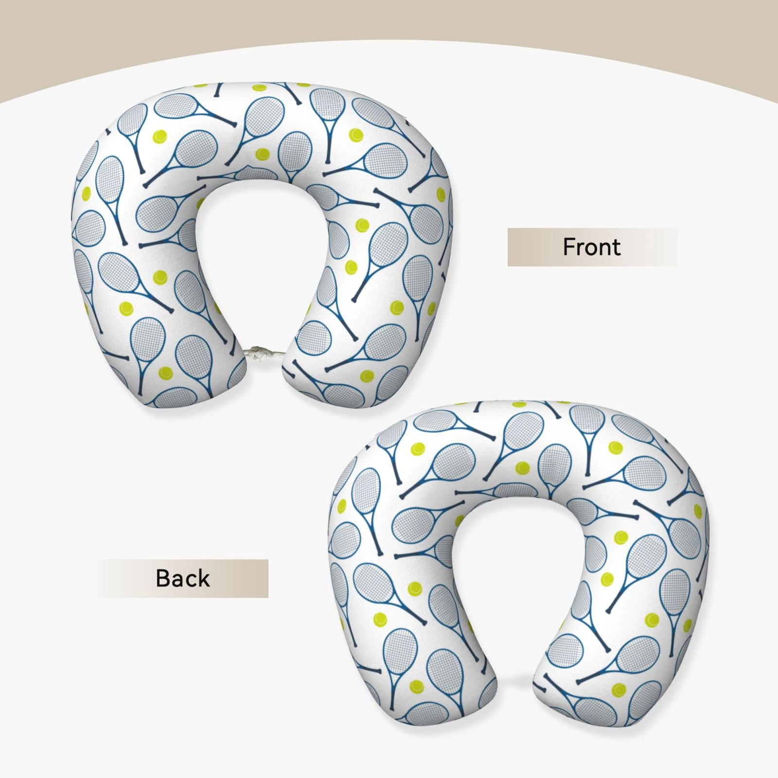 Xecao Tennis Rackets And Balls Print Memory Foam Cervical Neck Pillow Versatile U-Shaped Pillows for Home,Office,Camping,Travelling,Soft Washable Cover
