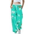 thumbnail image 2 of WFJCJPAF 2025 New Product Pants for Women Plus Size Stretch Two Pairs,Women Fashion Color Blocked Printed Drawstring Pants - Mint Green S, 2 of 5