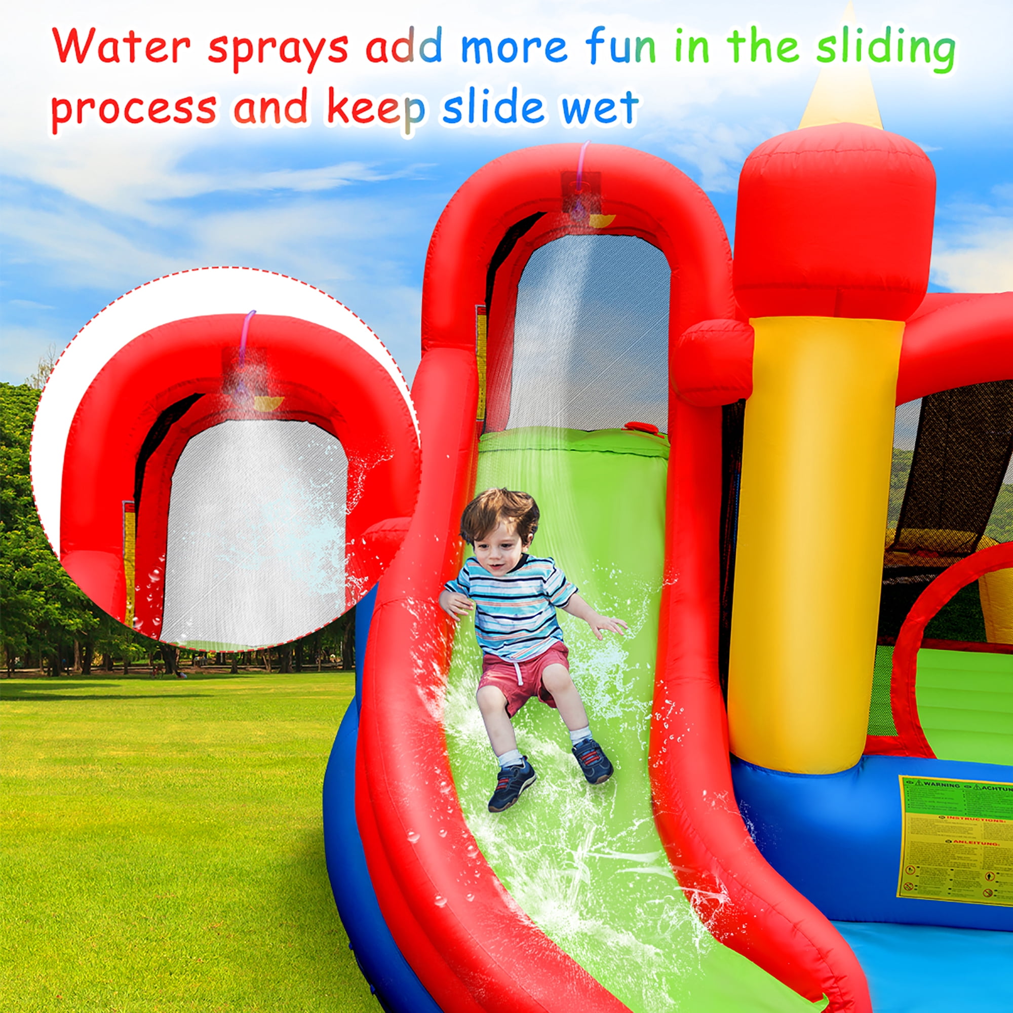 Costway Inflatable Water Slide Jumping Bounce House Bouncy Splash Pool with 740W Blower