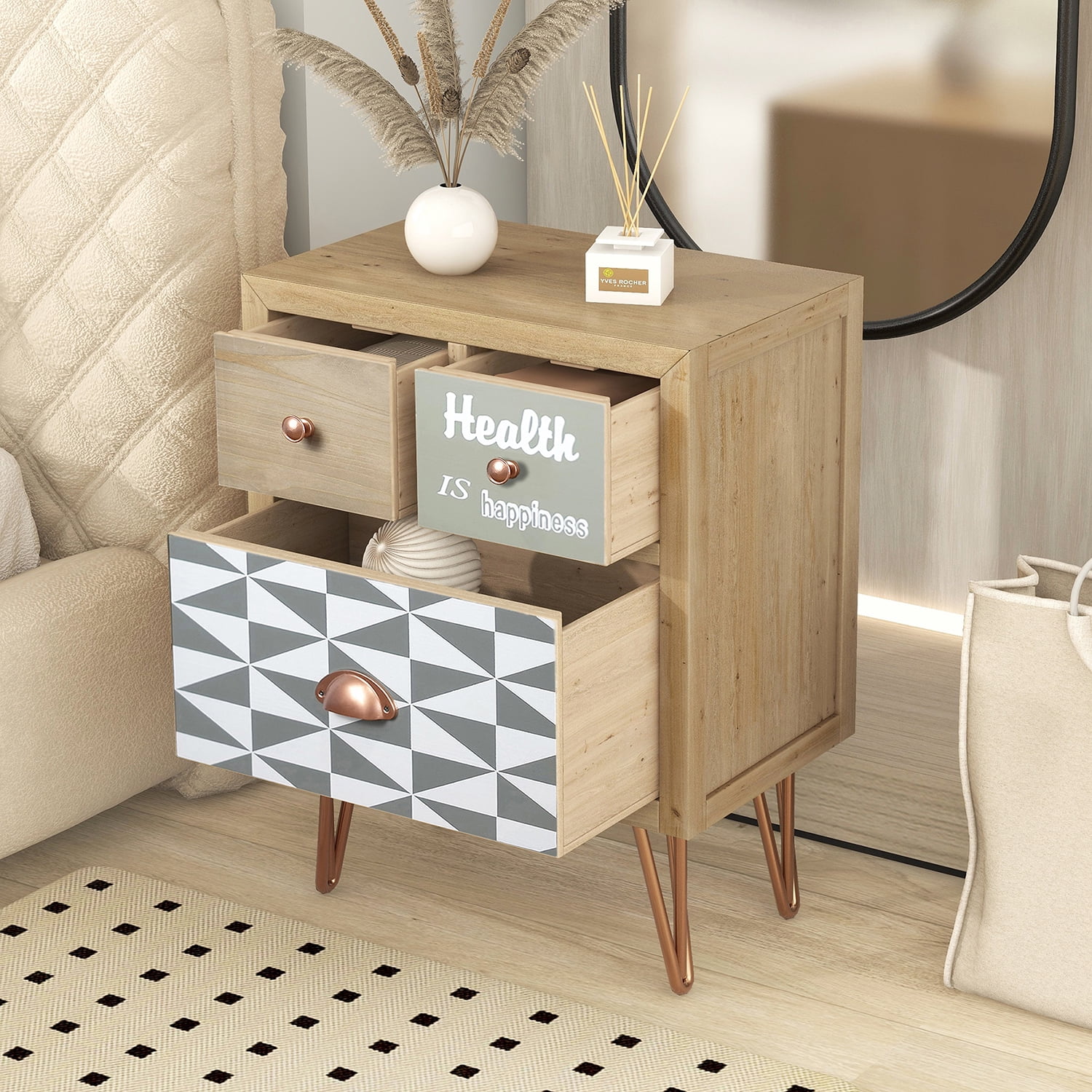 Kadyn 3 Drawers Wooden Nightstand, Storage Sofa Side Table, Modern Style Bedside Table for Living Room and Bedroom, Natural Kadyn 3 Drawers Wooden Nightstand, Storage Sofa Side Table, Modern Style Bedside Table for Living Room and Bedroom, Natural