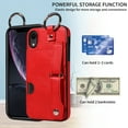 thumbnail image 6 of for iPhone XR Wallet Case with Card Holder, Hand Wrist Strap Loop Holder Kickstand, Finger Grip Ring PU Leather Double Buttons Shockproof Soft TPU Cover for iPhone XR, Red, 6 of 10