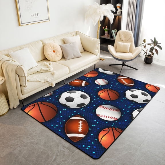Erosebridal Ball Game Area Rug Teens,Baseball Carpet 5x7,Basketball Soccer Indoor Floor Mat,Glowing Neon Sports Theme Area Runner Rug for Living Room Bedroom